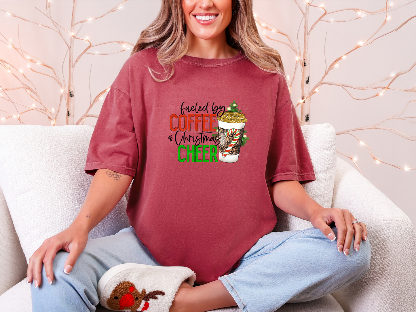 Fueled By Coffee and Christmas Cheer Leopard DTF TRANSFER