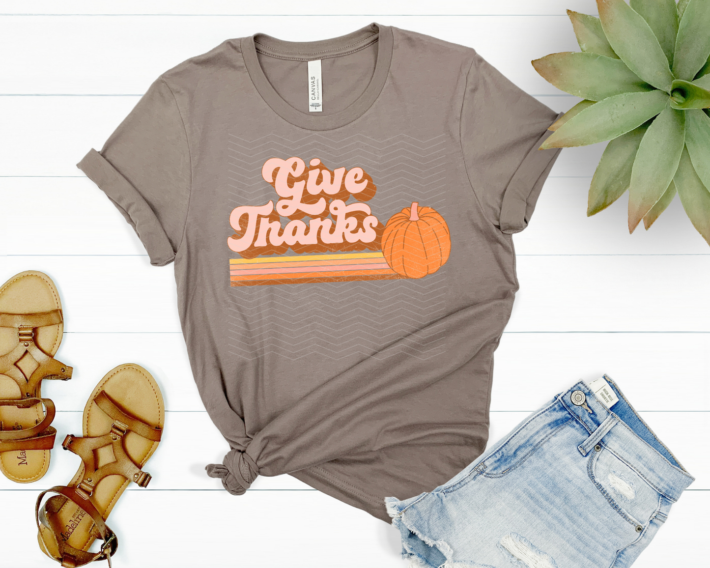 Give Thanks Retro Pumpkin Stripes DTF TRANSFER