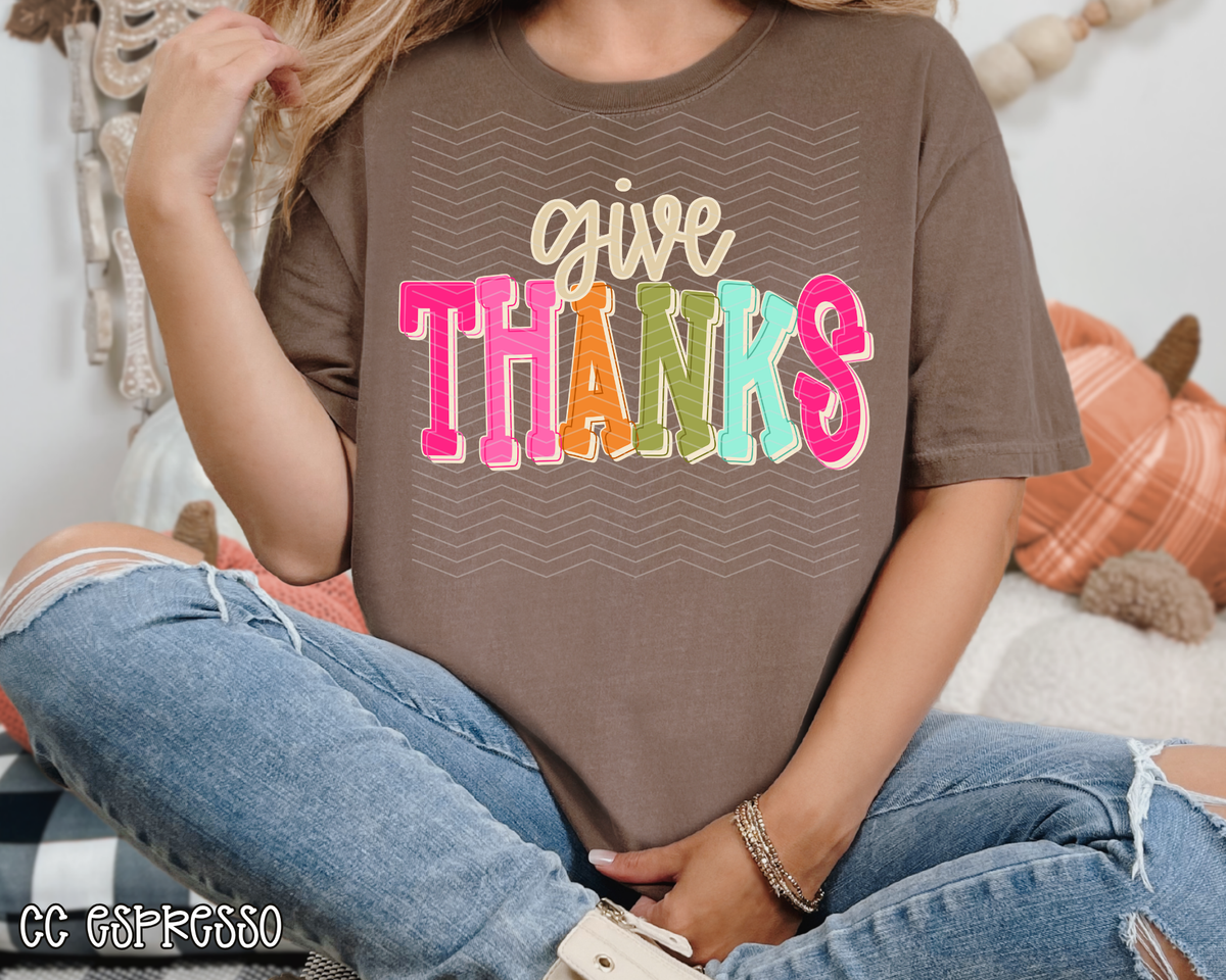 Give Thanks Colorful Letters DTF TRANSFER