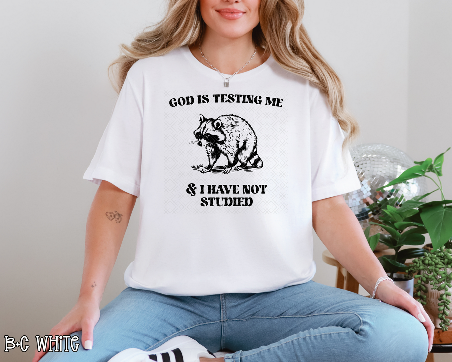 God Is Testing Me & I Have Not Studied Raccoon DTF TRANSFER