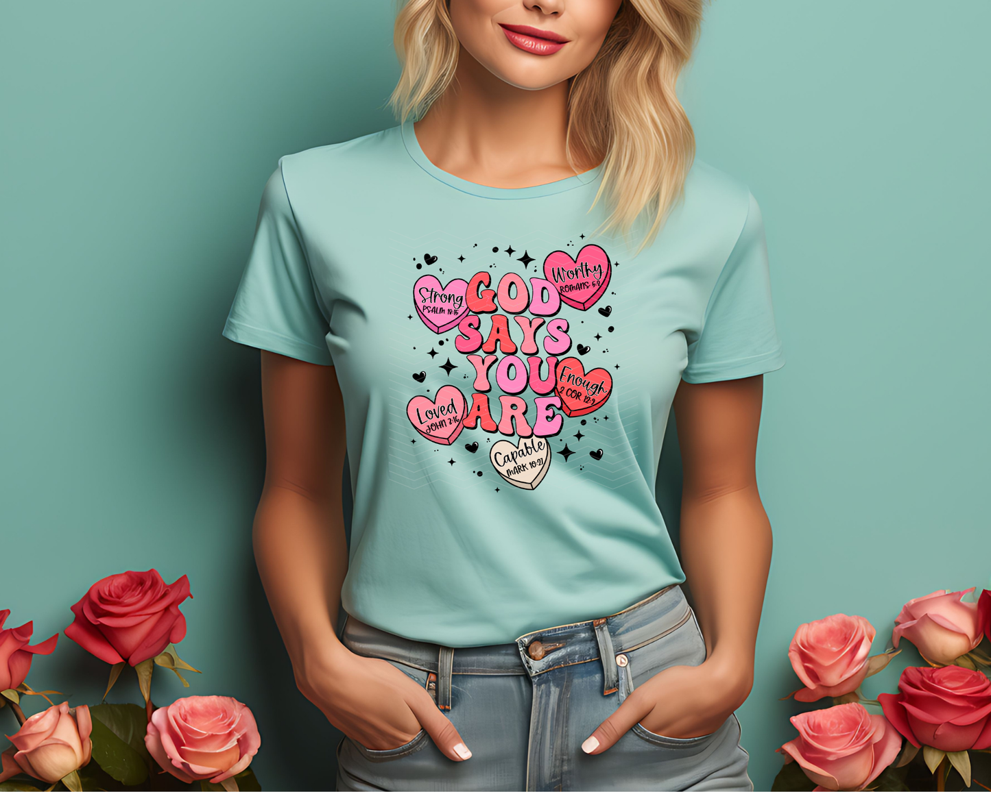 God Says You Are Candy Hearts Pink DTF TRANSFER