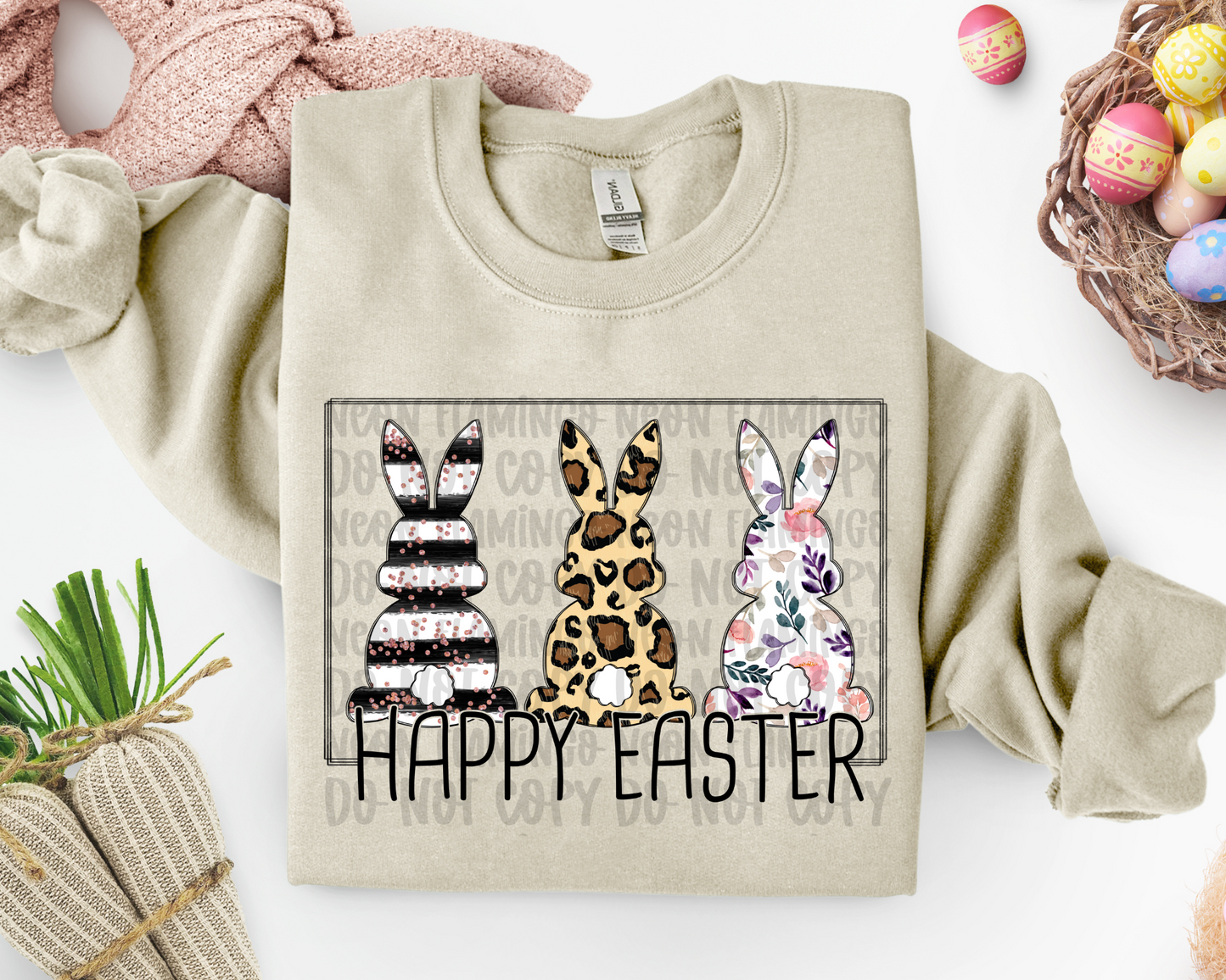 Happy Easter Leopard Stripe Floral DTF TRANSFER