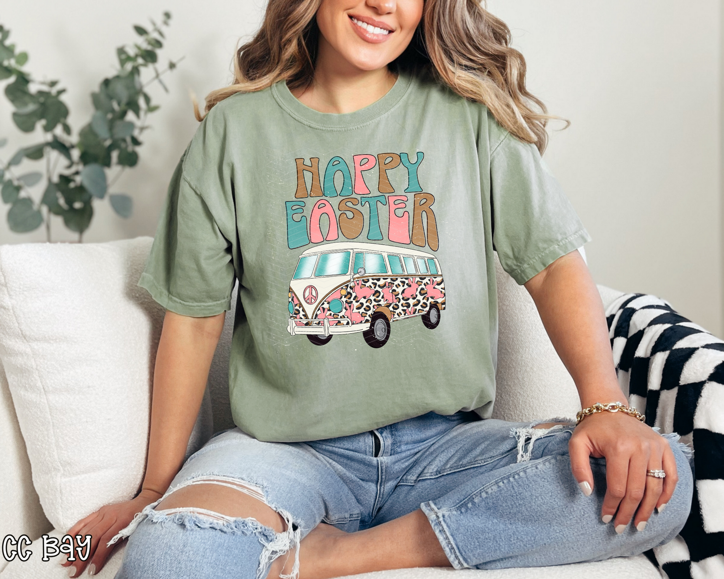 Happy Easter Leopard Groovy Van | 2 Colors | DTF TRANSFER