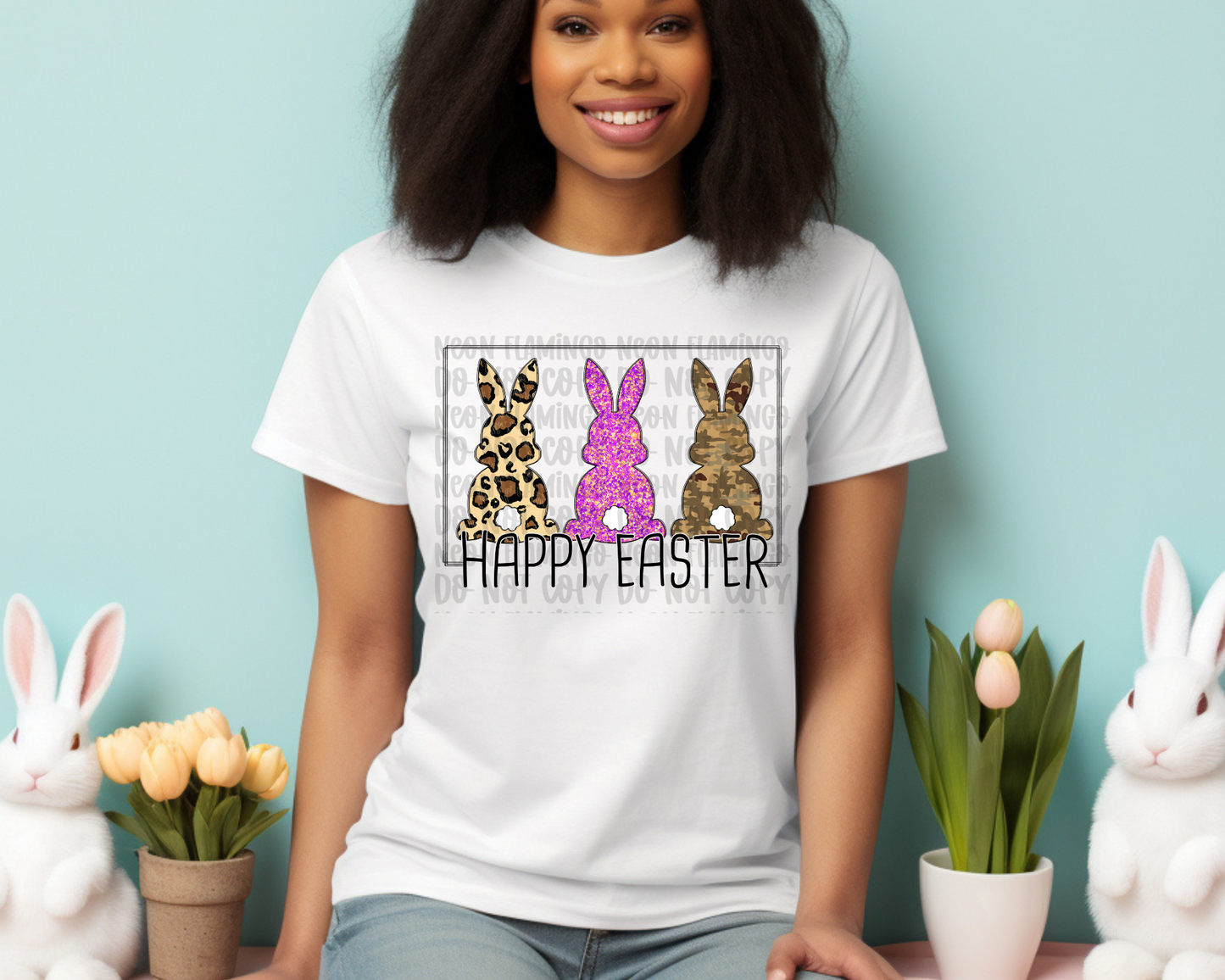 Happy Easter Leopard Pink Camo DTF TRANSFER