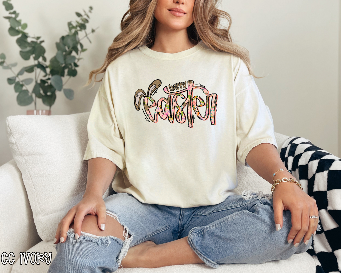 Happy Easter Pink Floral DTF TRANSFER