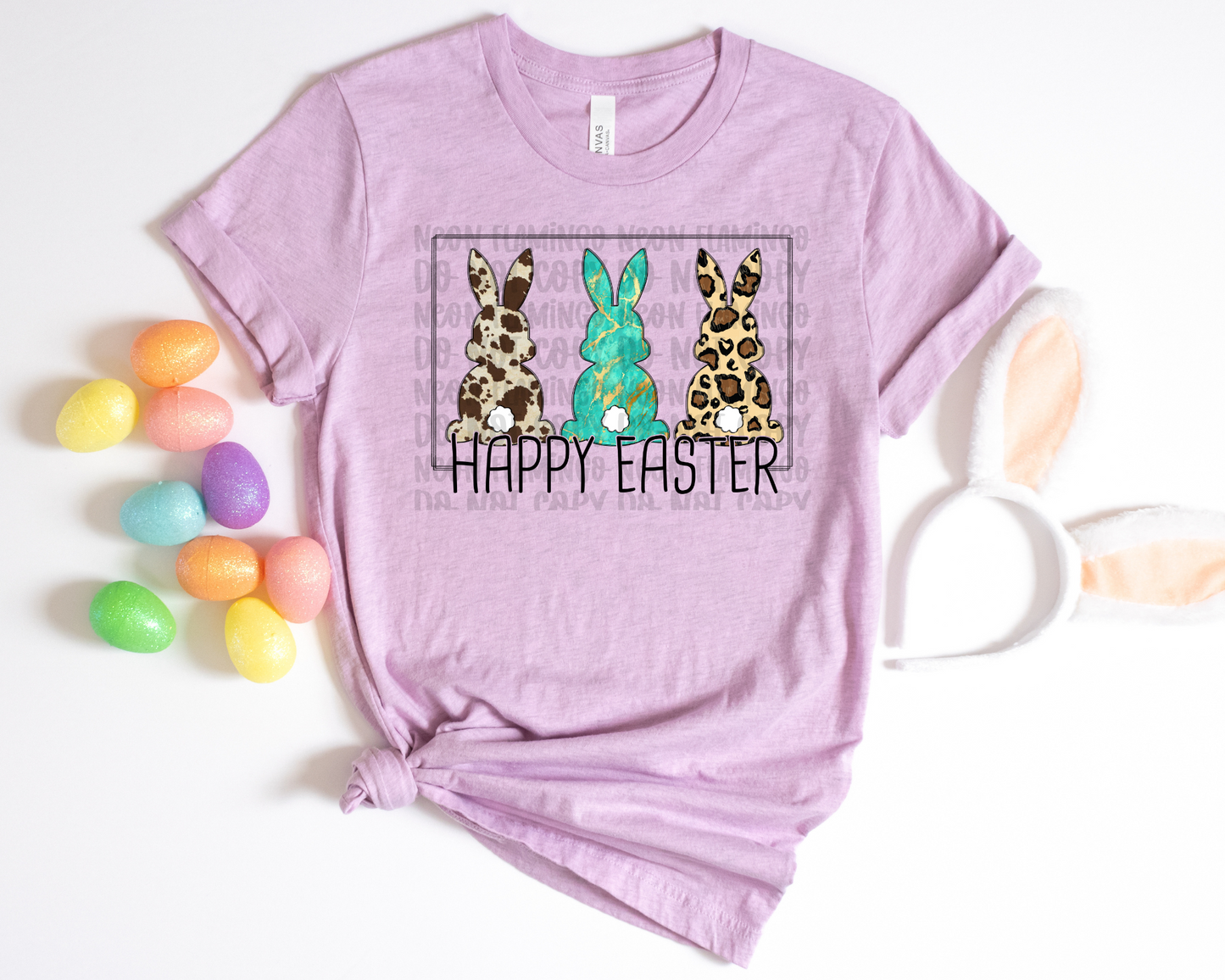 Happy Easter Cow Turquoise Leopard DTF TRANSFER