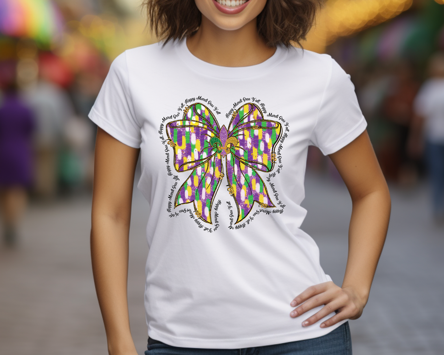 Happy Mardi Gras Y'all Bow DTF TRANSFER