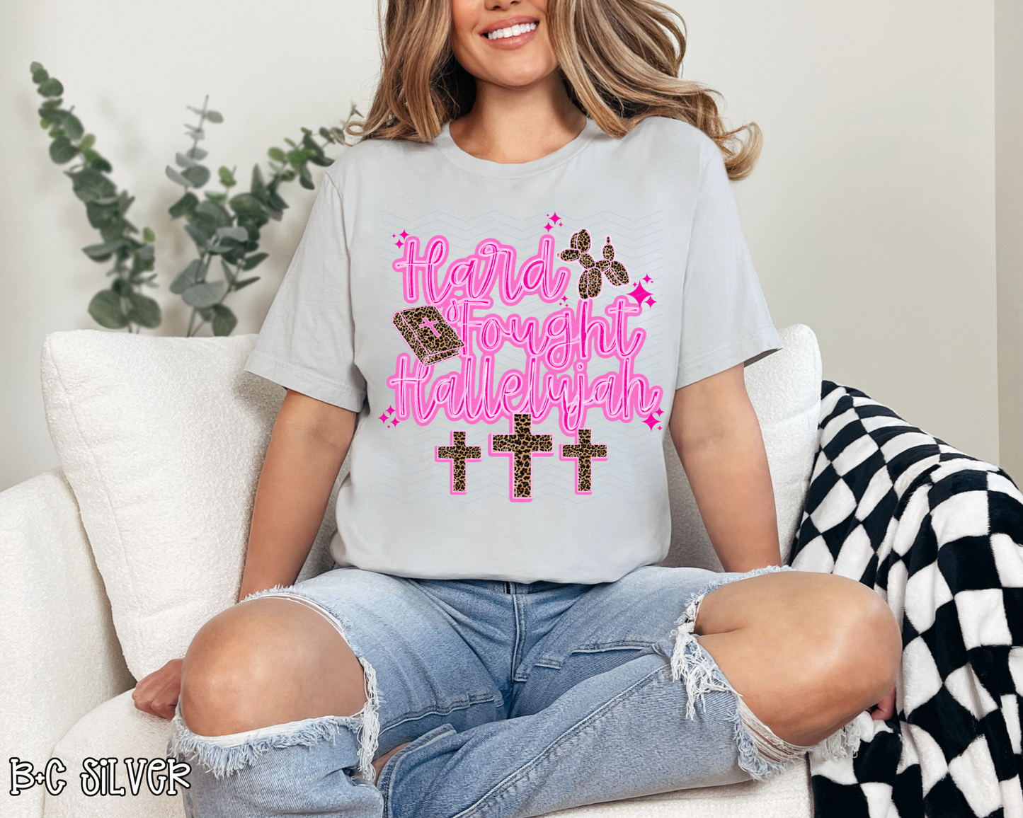 Hard Fought Hallelujah cross pink leopard DTF TRANSFER