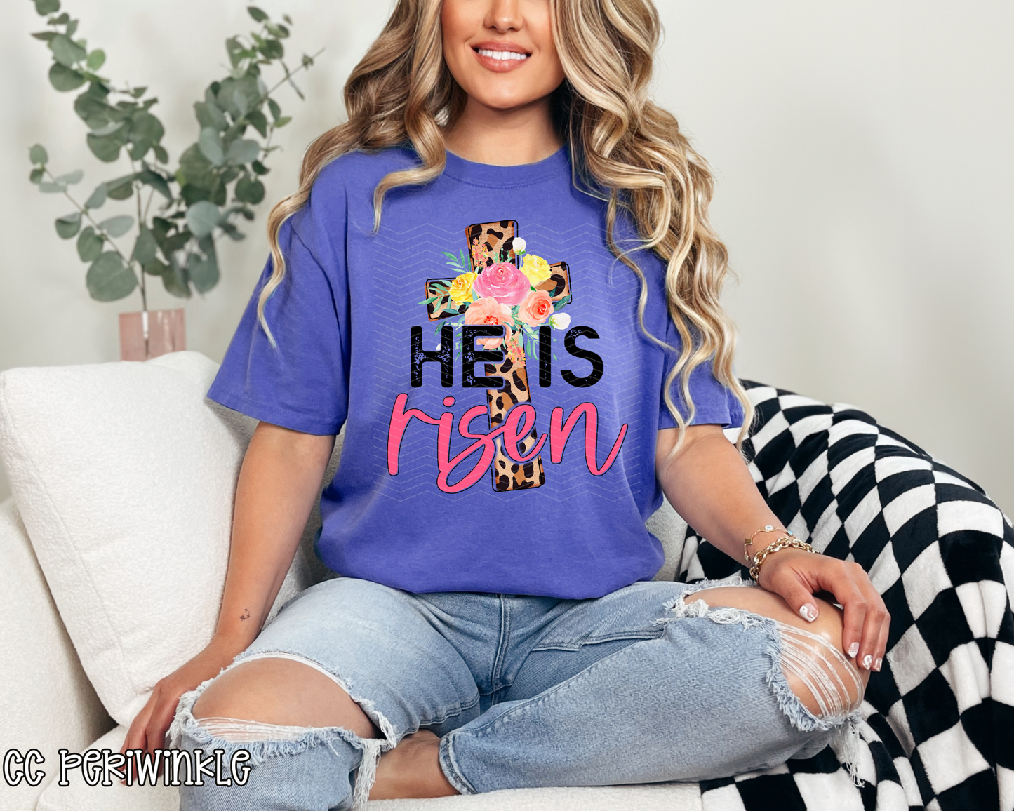 He is Risen Leopard Floral Cross DTF TRANSFER