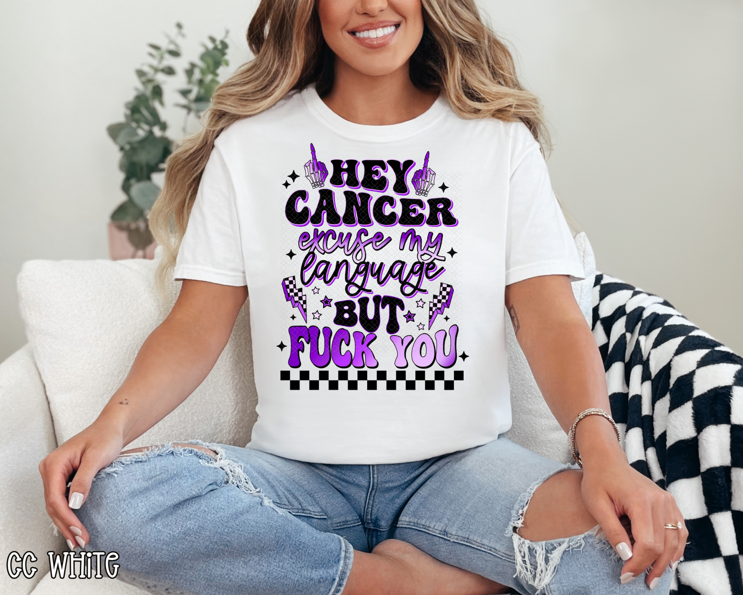 Hey Cancer Excuse My Language but FU Purple DTF TRANSFER