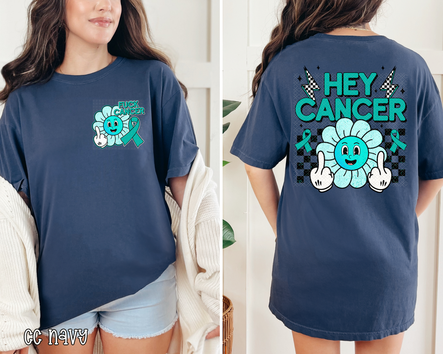 Hey Cancer FU Daisy Pocket Teal DTF TRANSFER