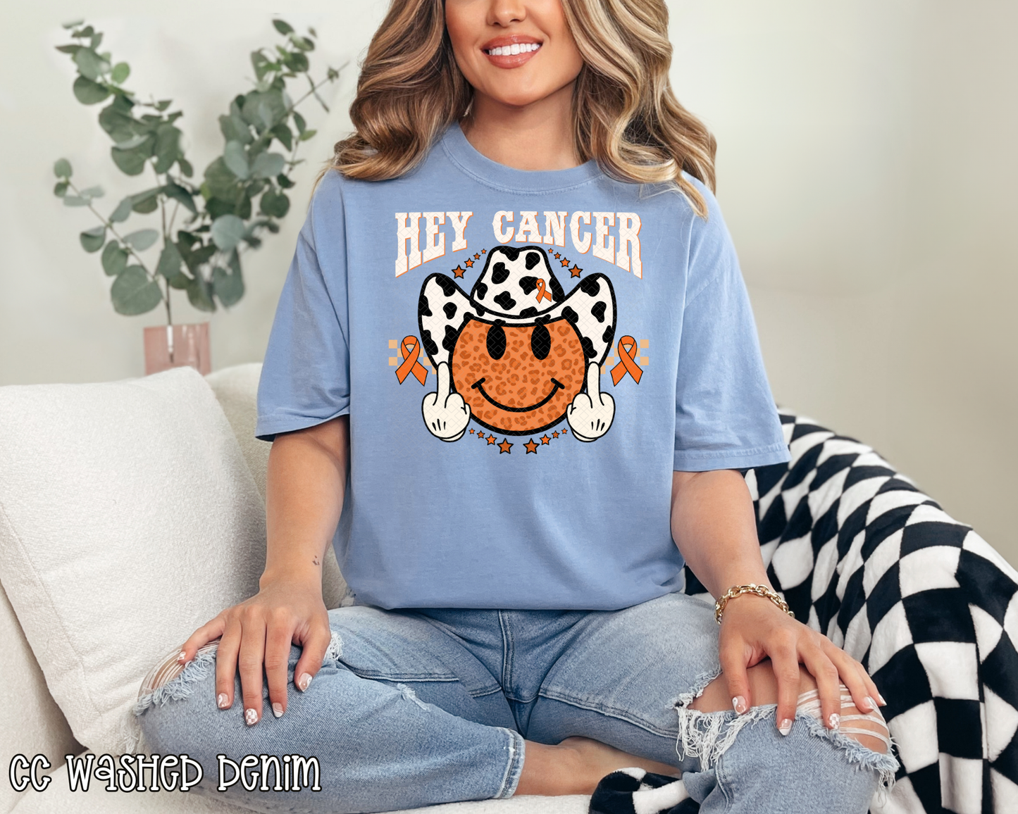 Hey Cancer FU Orange White Western