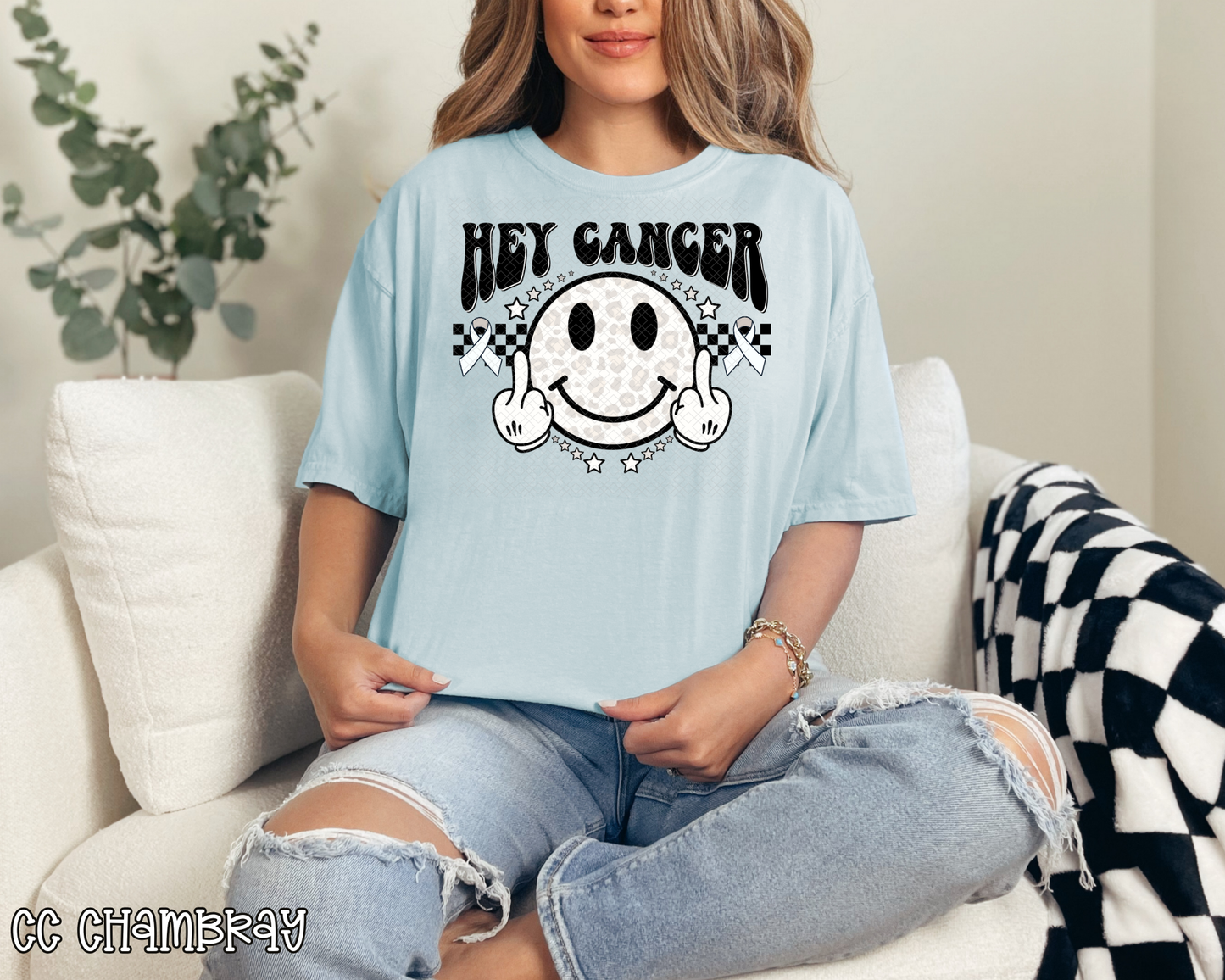 Hey Cancer FU White Ribbons DTF TRANSFER
