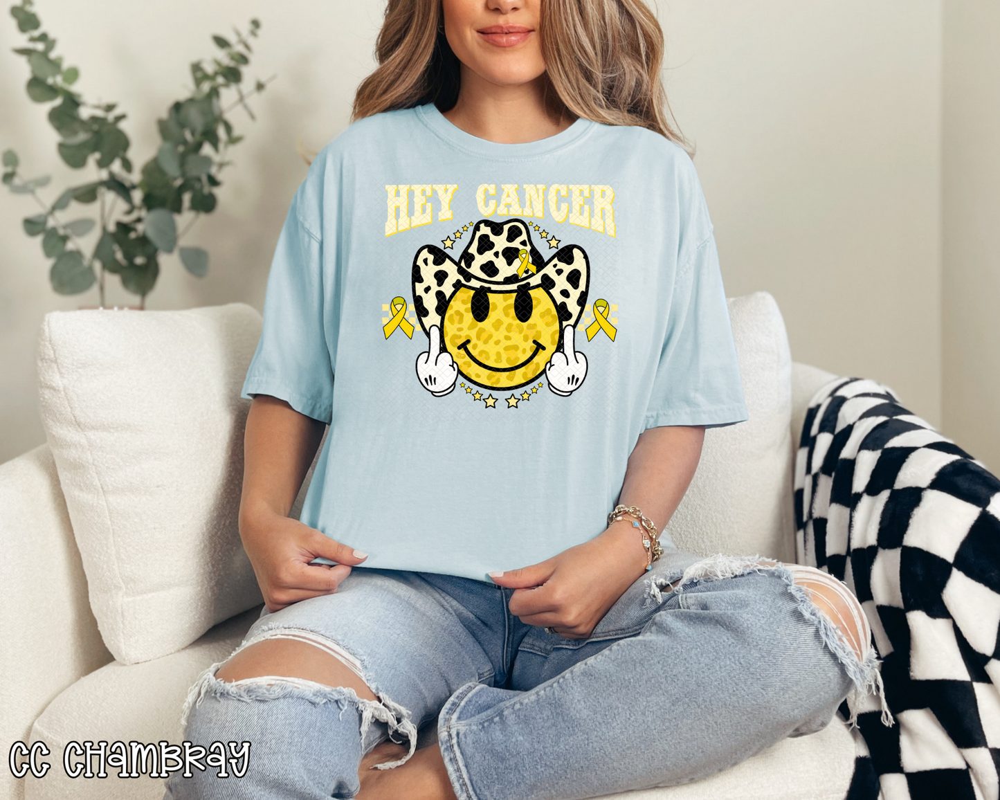 Hey Cancer FU Yellow White Western DTF TRANSFER