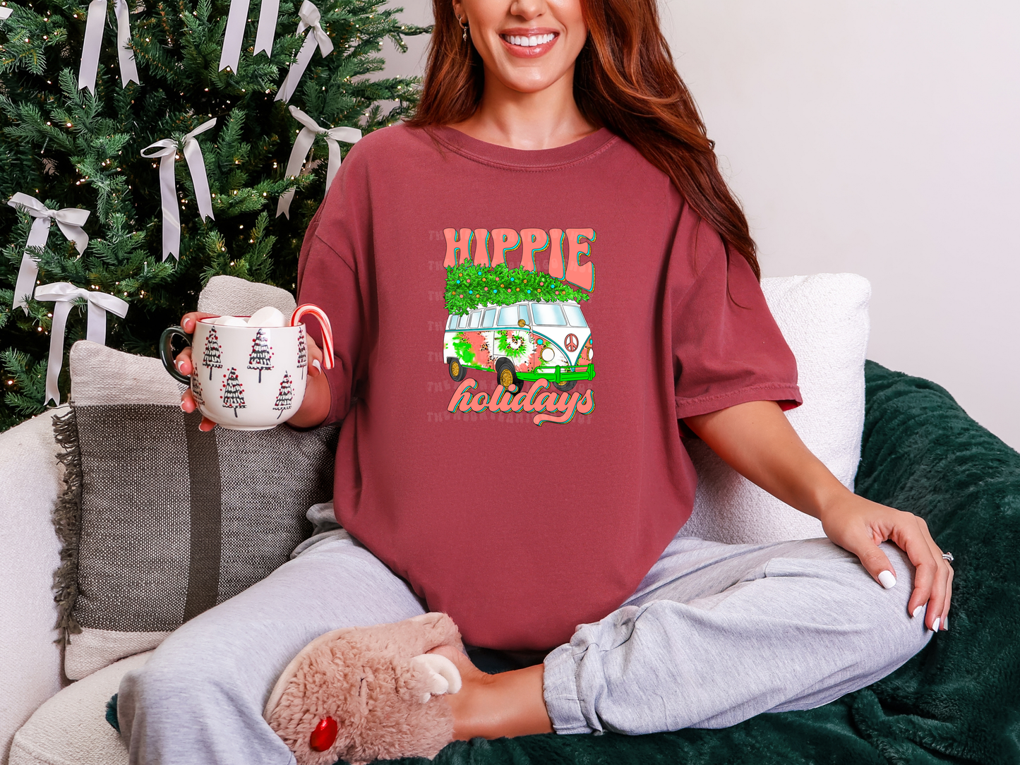 Hippie Holidays Christmas Bus Pink Tie-Dye DTF TRANSFER