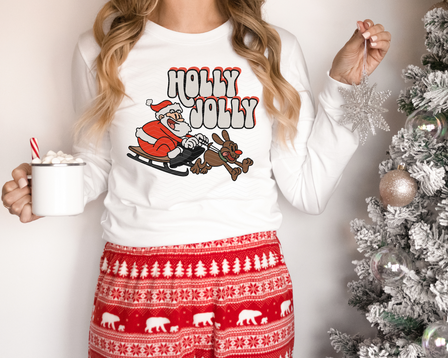 Holly Jolly Santa Reindeer Cartoon DTF TRANSFER