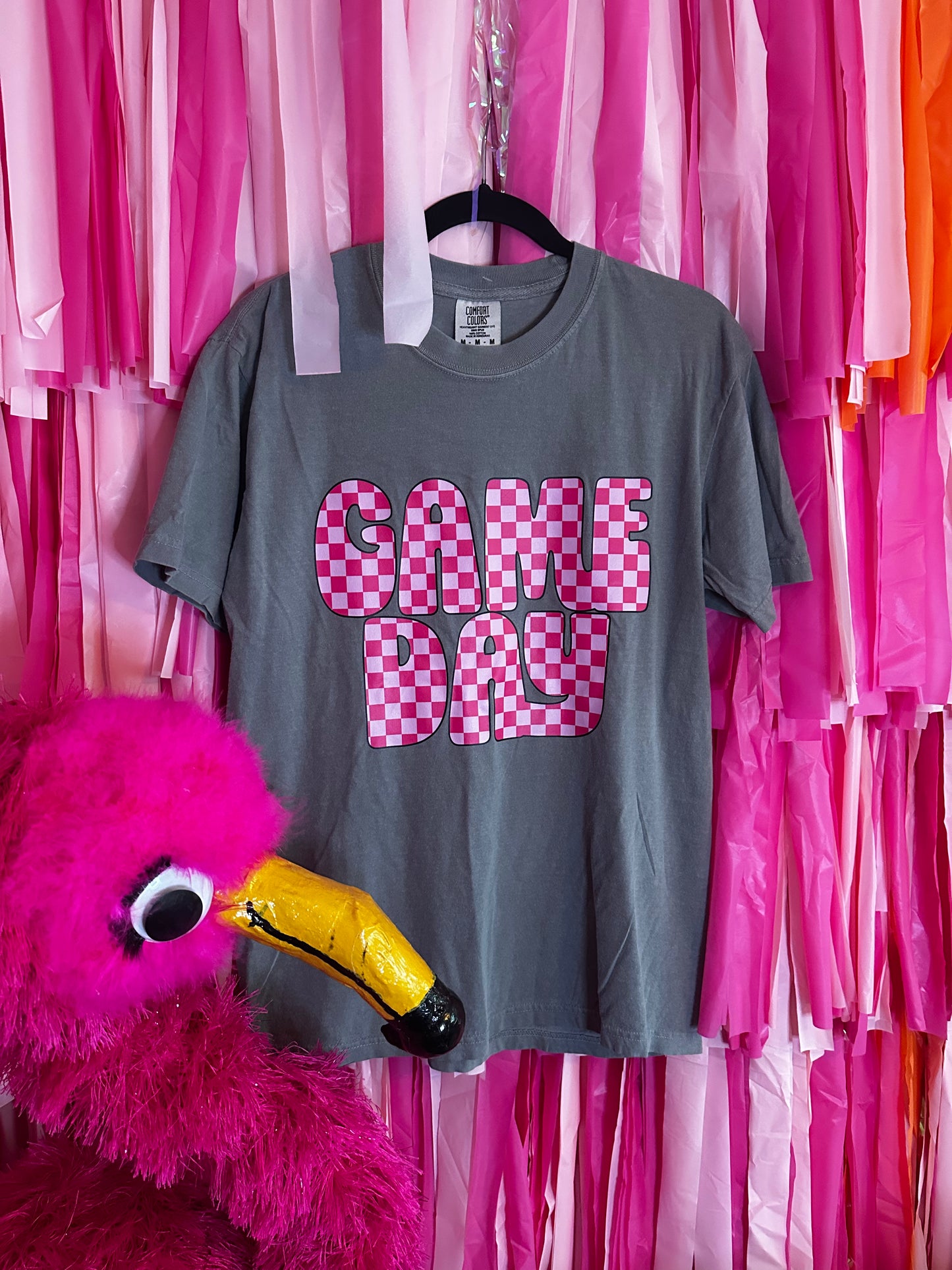 Checkered Game Day Pink Comfort Colors Gray