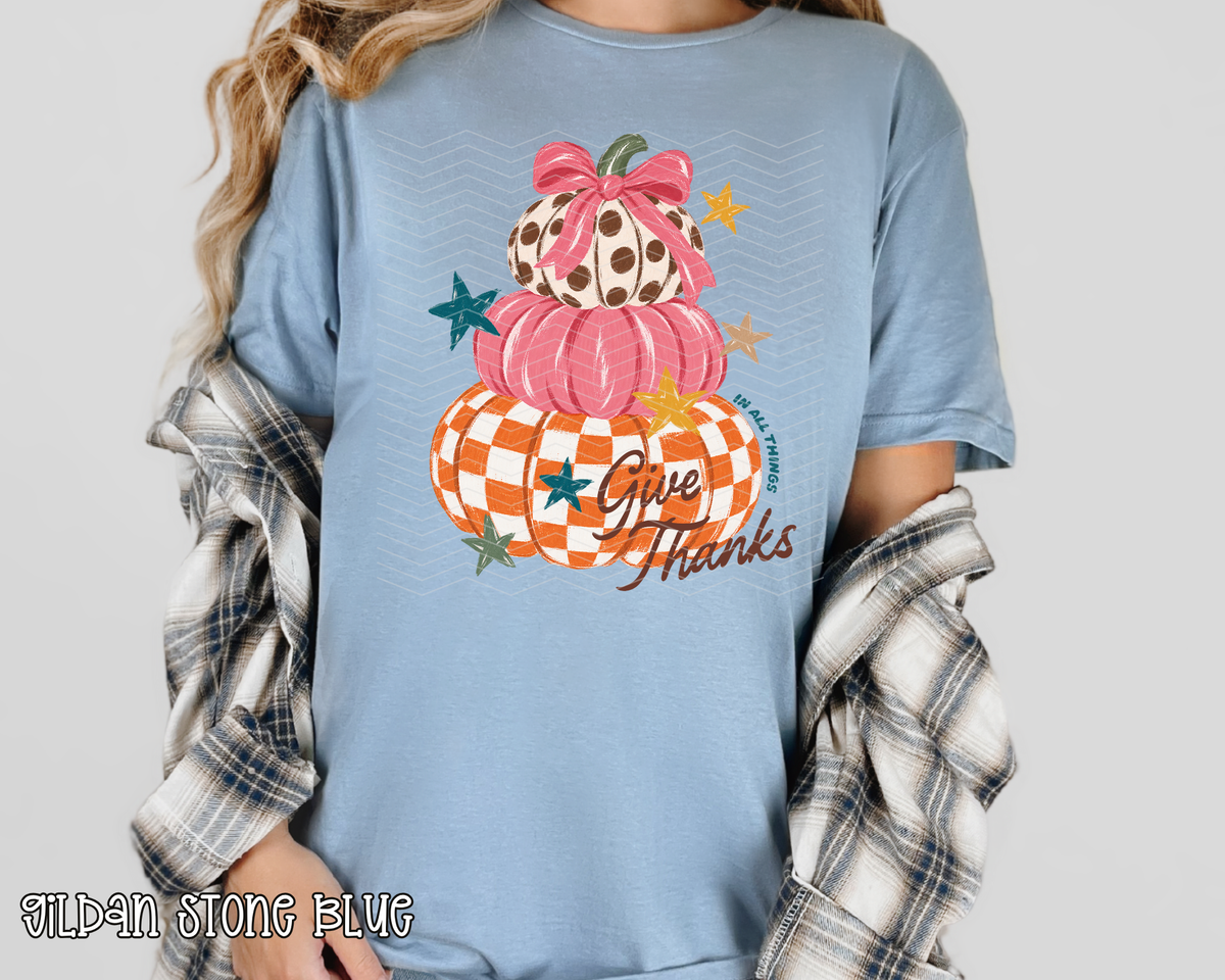 In All Things Give Thanks Stacked Pumpkins DTF TRANSFER