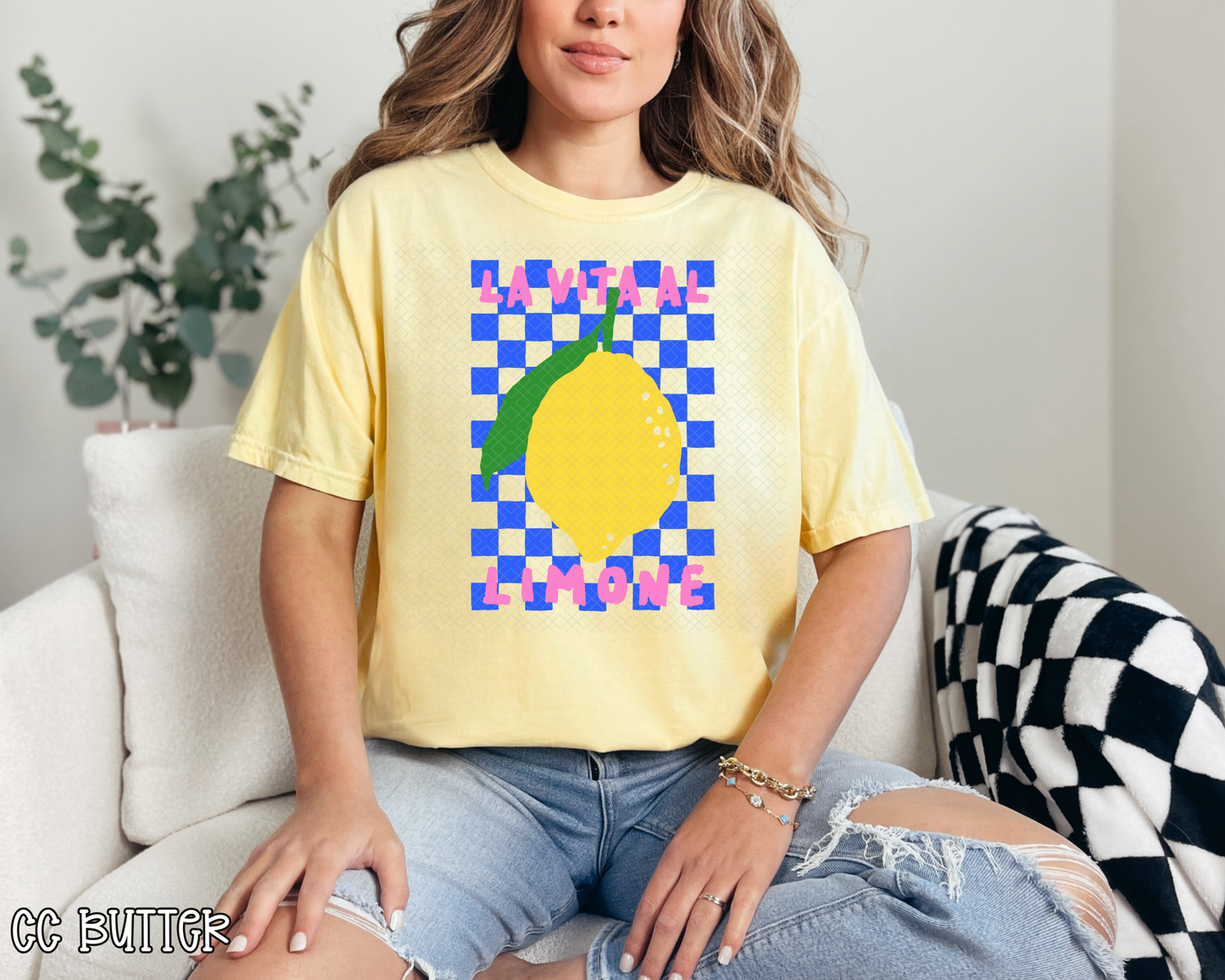 La Vita Al Limone Checkered Hand Drawn Collection DTF TRANSFER
