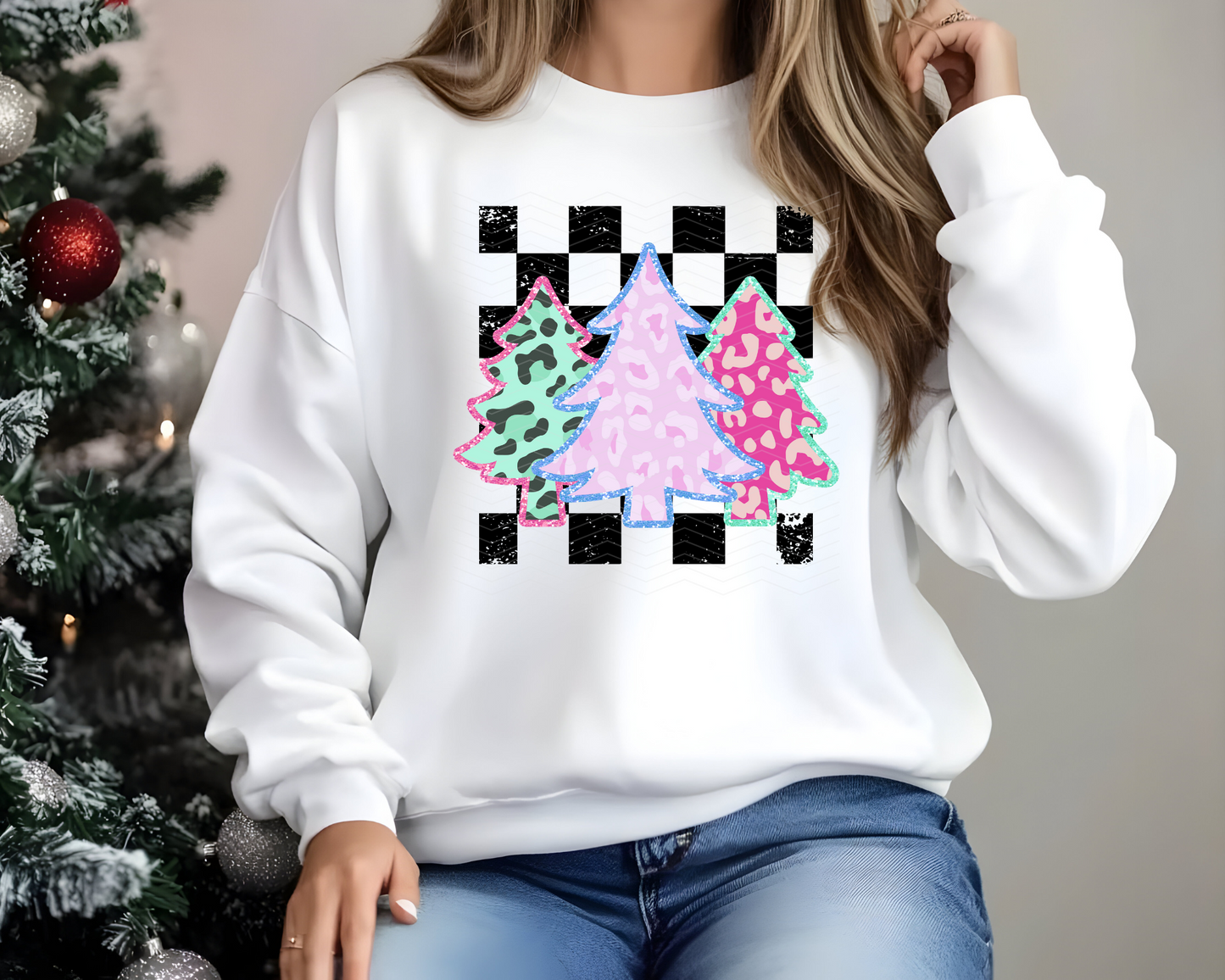 Leopard Trees Checkered DTF TRANSFER