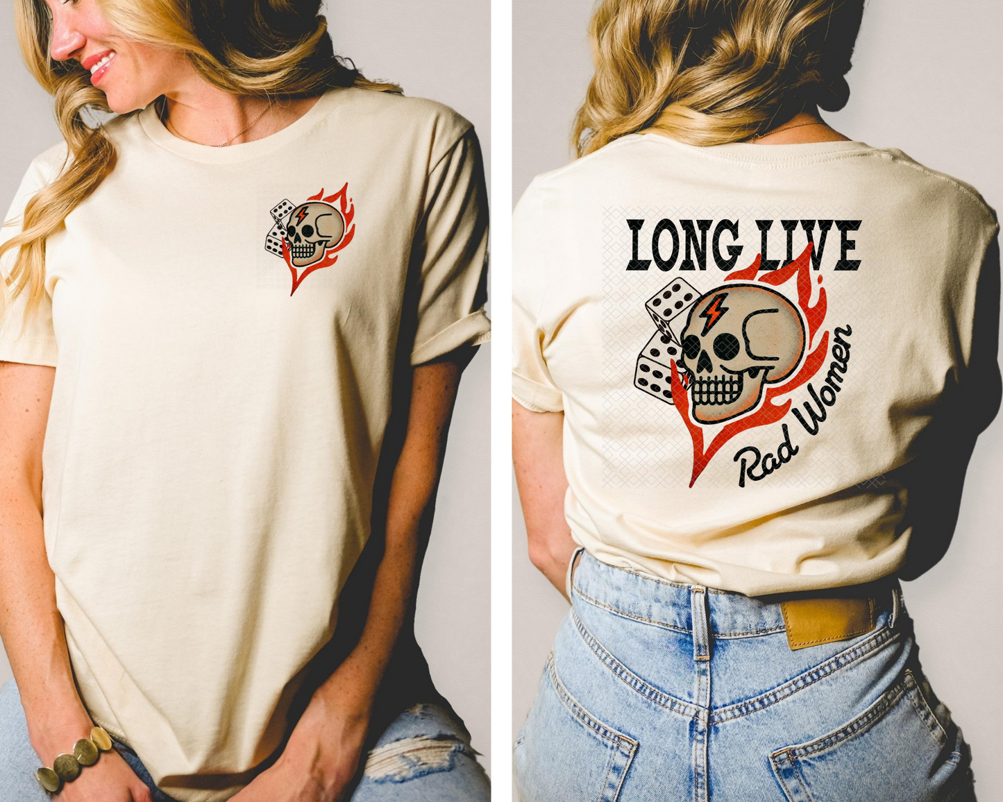 Long Live Rad Women skull back DTF TRANSFER