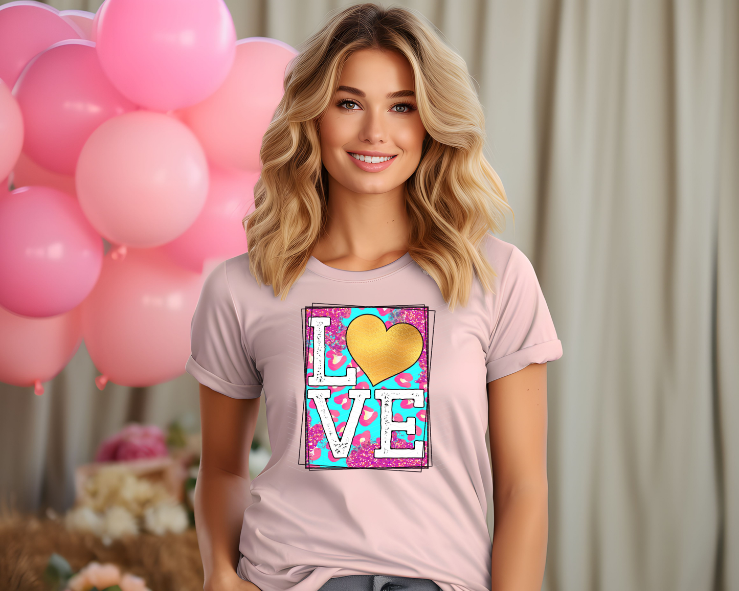 Love Box Blue Pink Leopard DTF TRANSFER