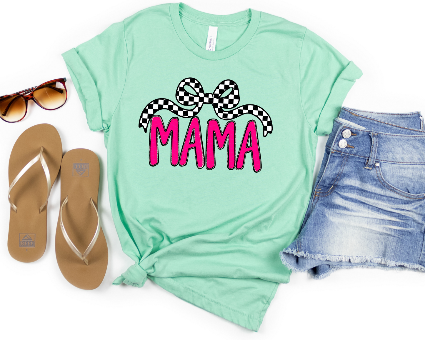 Mama Checkered Bow Pink Mama DTF TRANSFER