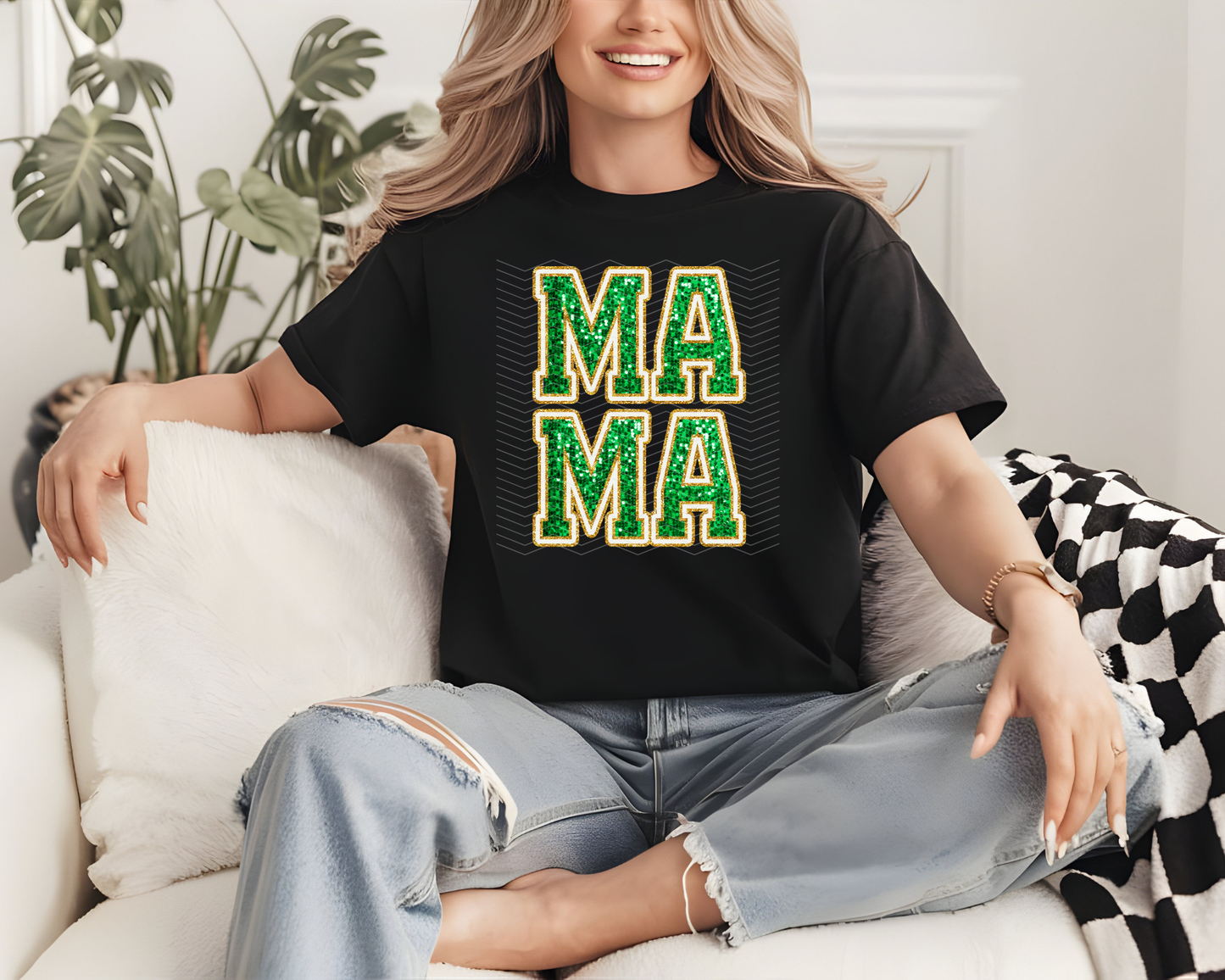Mama Green Gold Sequin DTF TRANSFER