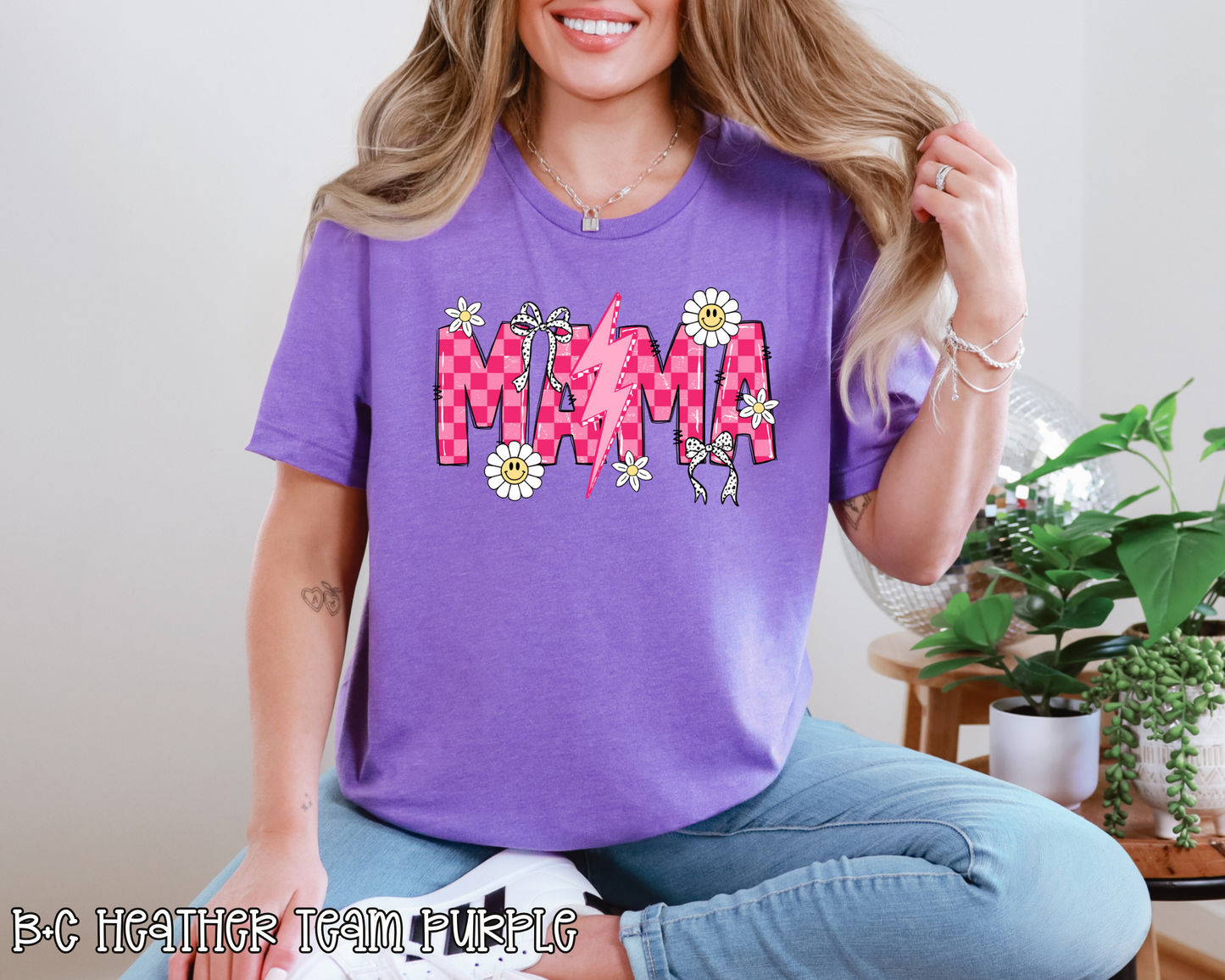 Mama Pink Checkered Daisies DTF TRANSFER