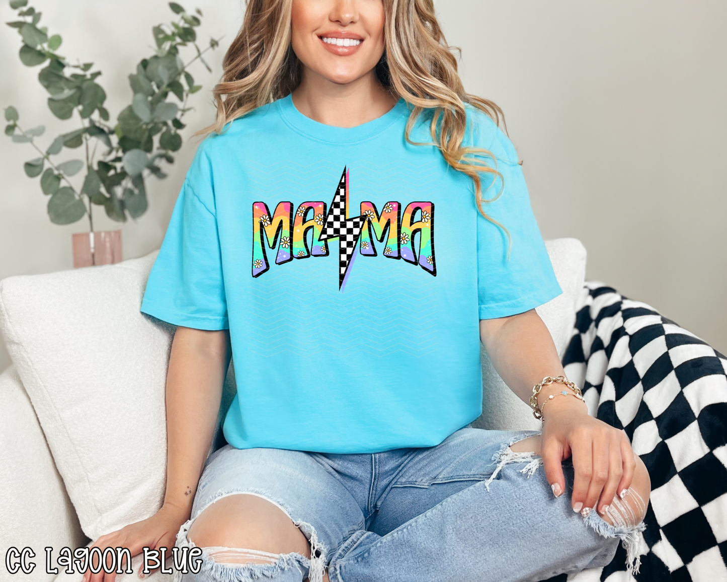 Mama Rainbow Checkered Bolt DTF TRANSFER