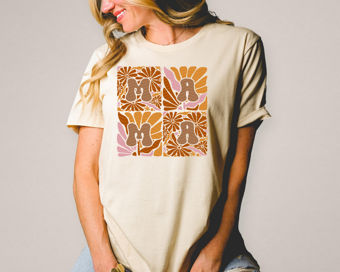 Mama Rust Floral Tiles DTF TRANSFER