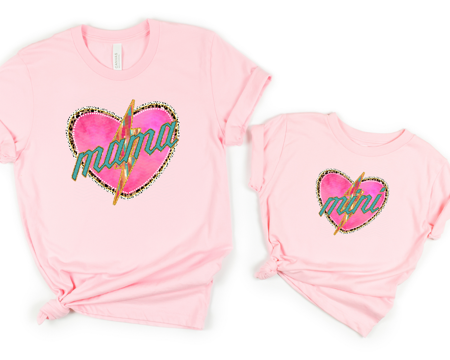 Mama & Mini Brushstroke Gold Glitter Heart DTF TRANSFER