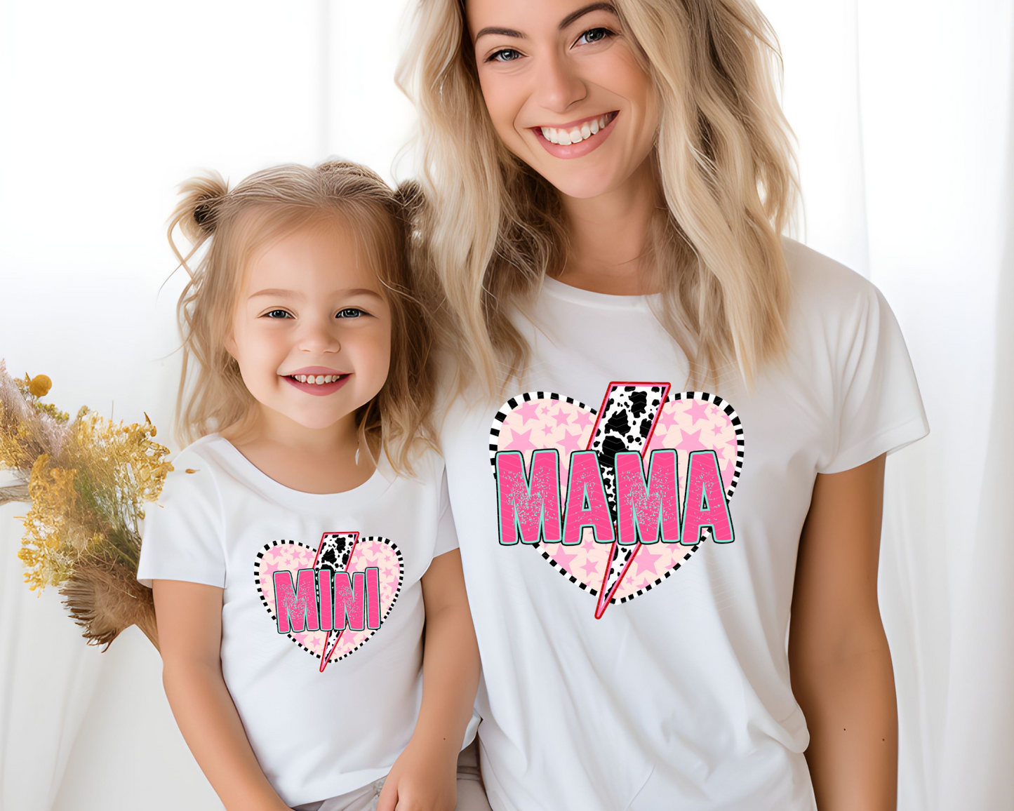 Mama & Mini Cow Print Bolt Star Heart DTF TRANSFER
