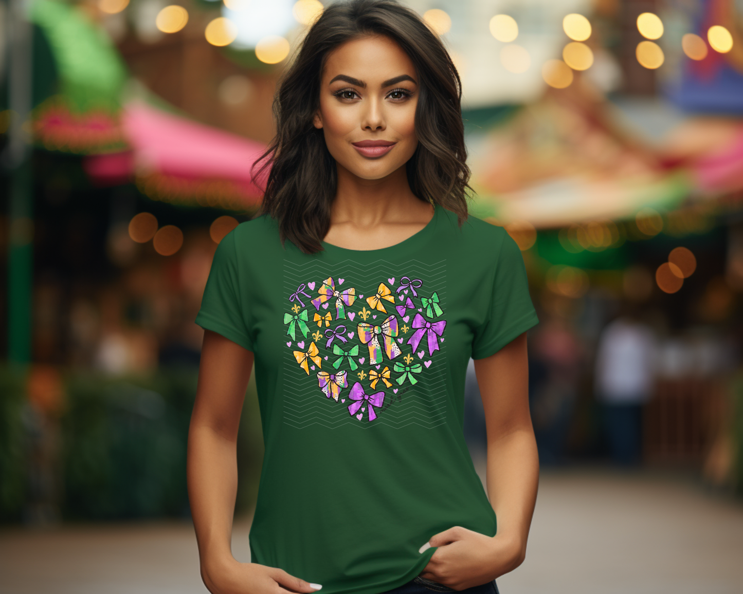 Mardi Gras Bows Heart DTF TRANSFER