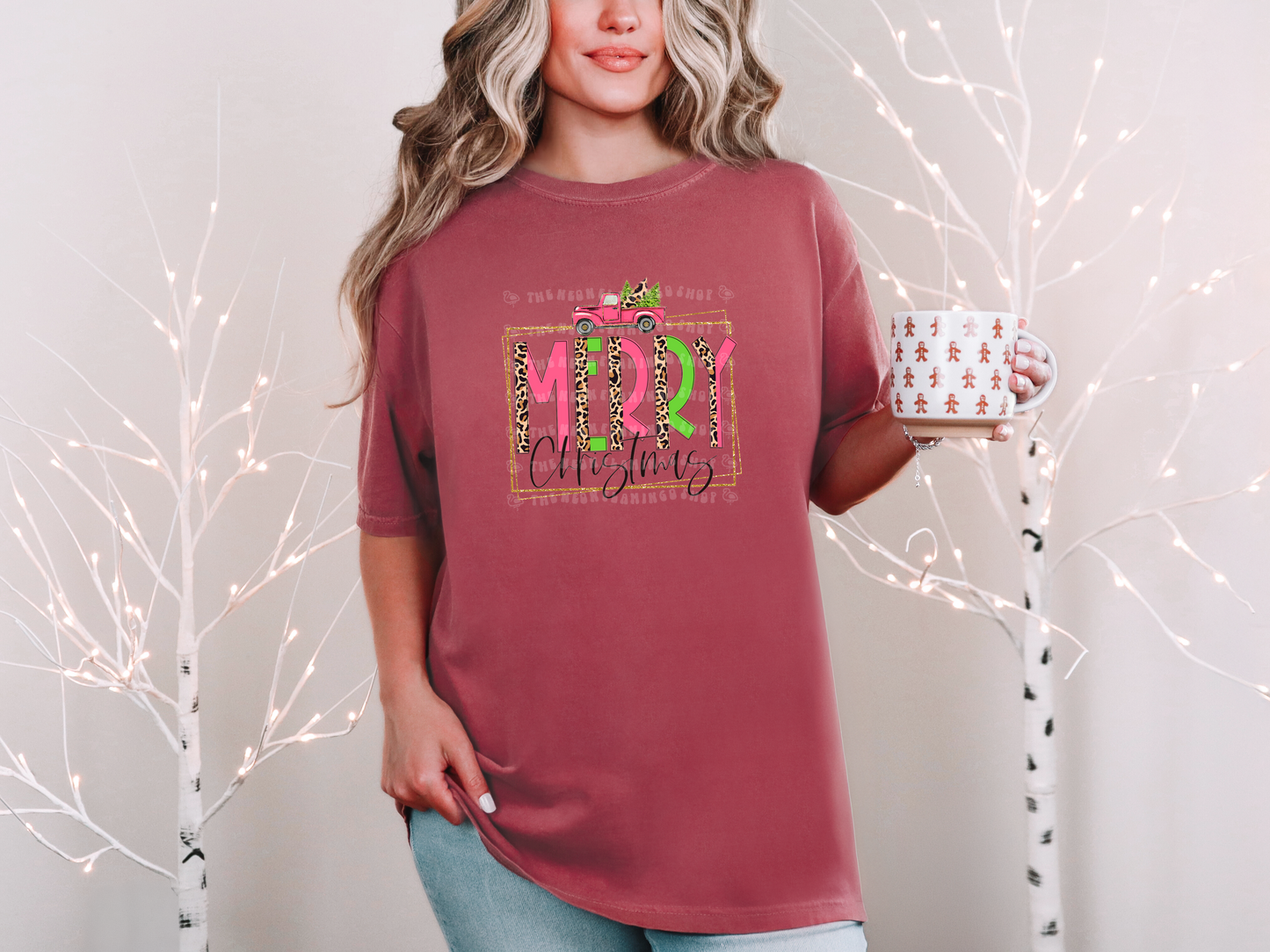 Merry Christmas Pink Green Truck DTF TRANSFER