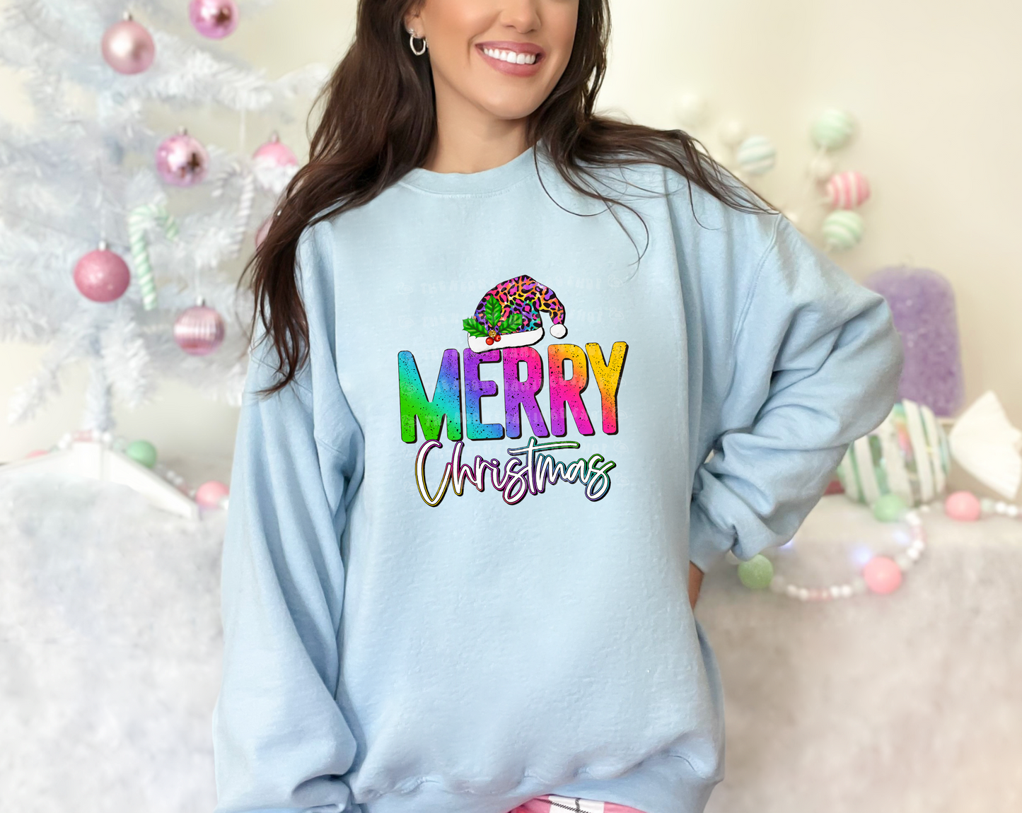 Merry Christmas Rainbow Leopard Hat DTF TRANSFER