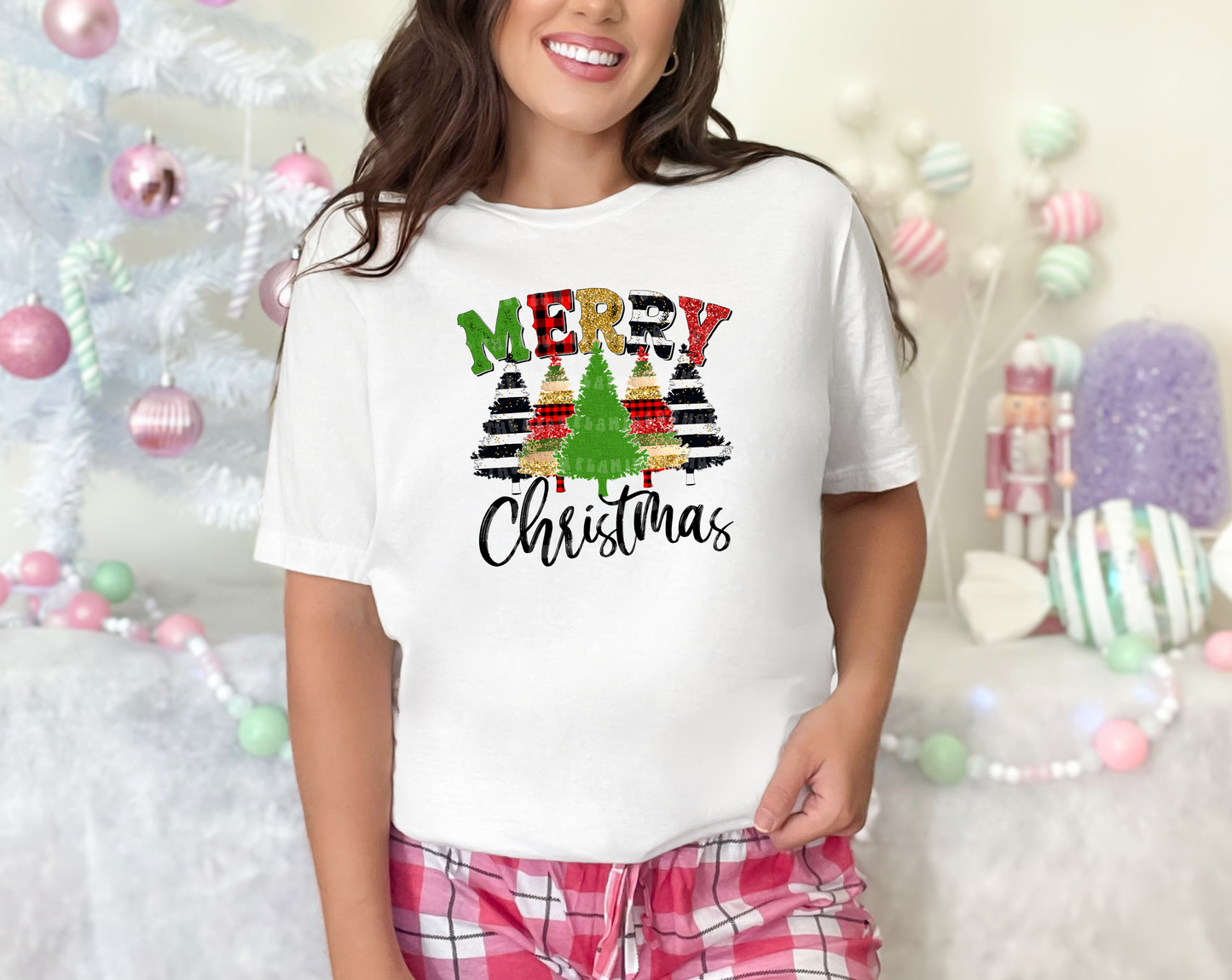 Merry Christmas Trees Brushstrokes DTF TRANSFER