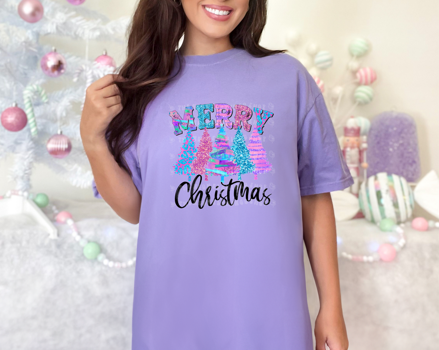 Merry Christmas Trees Purple DTF TRANSFER