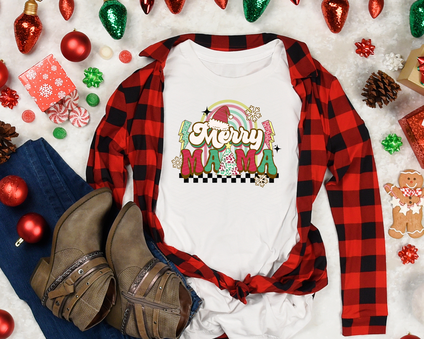 Merry Mama Checkered DTF TRANSFER