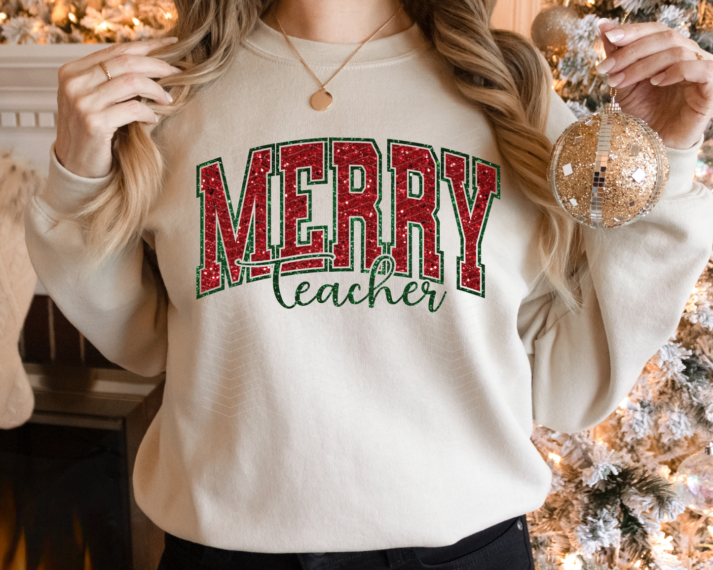 Merry Teacher Glitter DTF TRANSFER