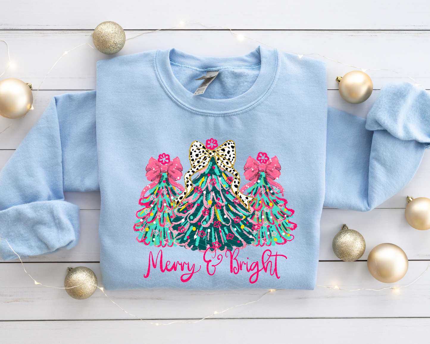 Merry & Bright Pink & Teal Trees DTF TRANSFER