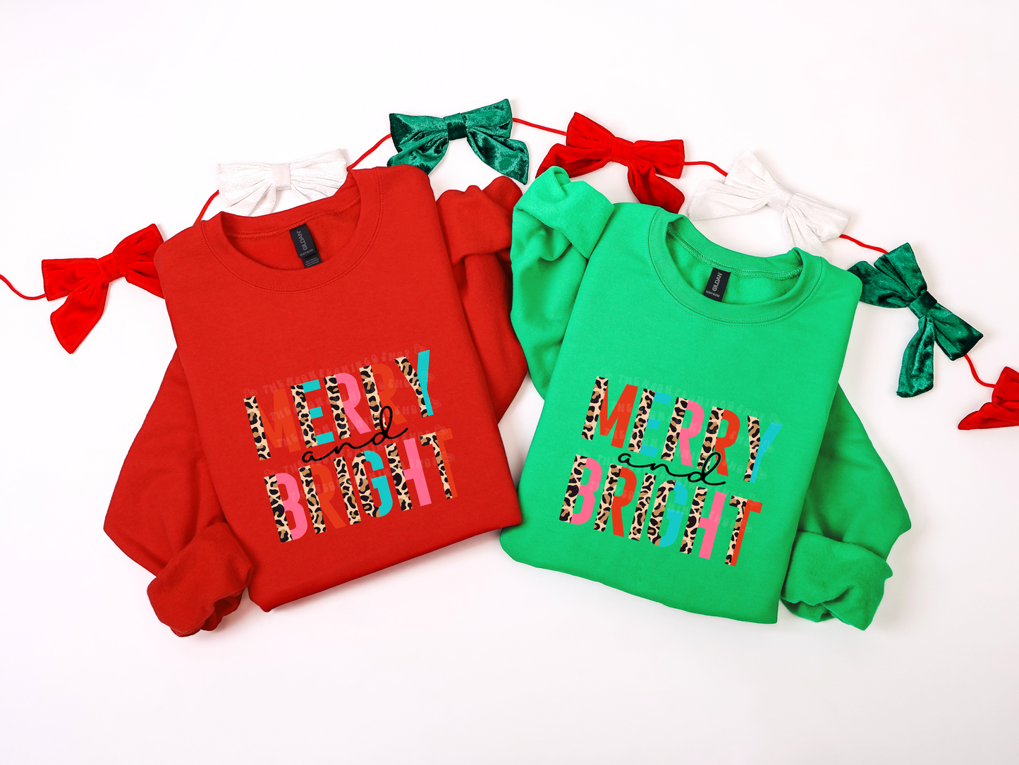 Merry and Bright Half Leopard Pink Blue DTF TRANSFER