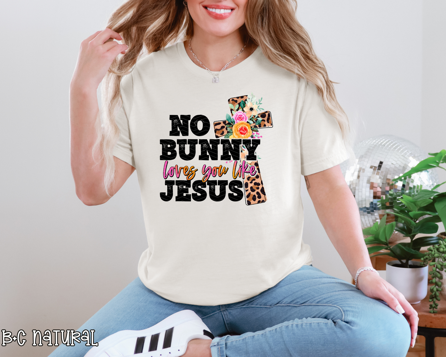 No Bunny Loves You Like Jesus Leopard Floral Cross DTF TRANSFER