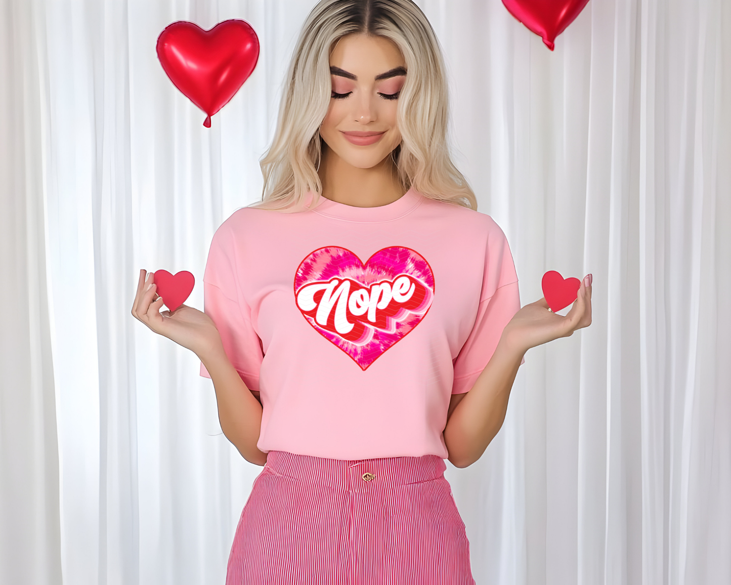 Nope Pink Tie-Dye Heart DTF TRANSFER