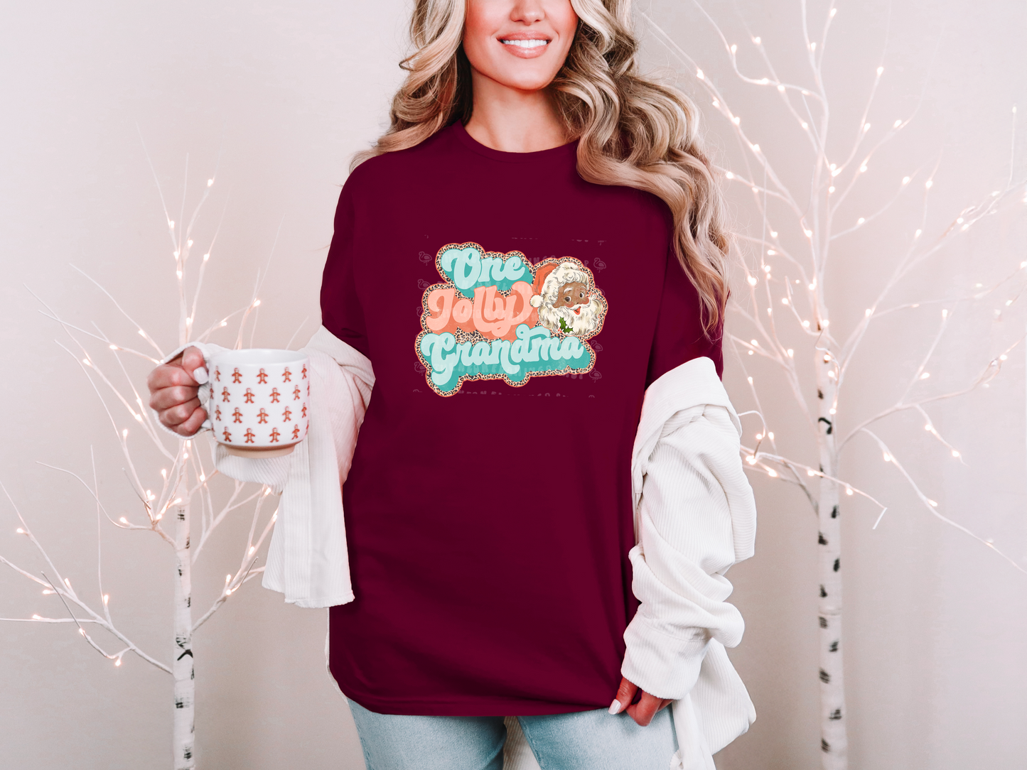 One Jolly Grandma Pink Blue Leopard Dark Skin DTF TRANSFER