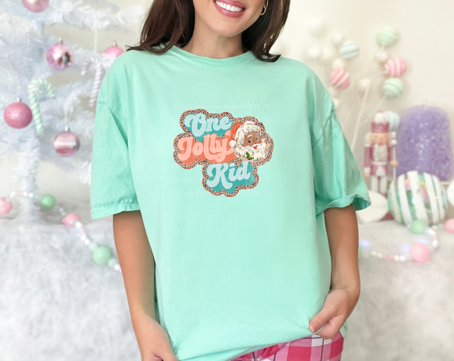 One Jolly Kid Pink Blue Leopard Dark Skin DTF TRANSFER