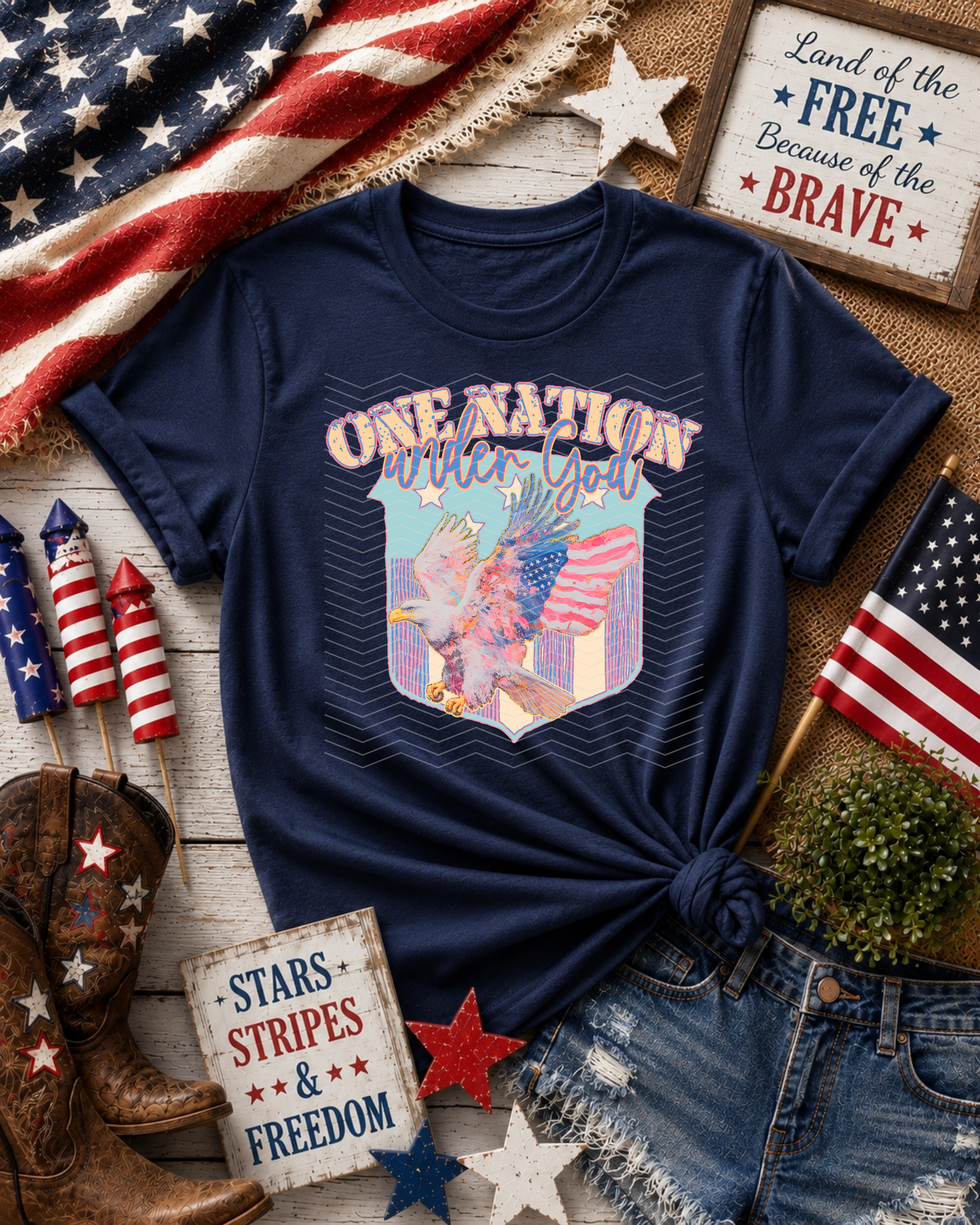 One Nation Under God Pastel Watercolor DTF TRANSFER