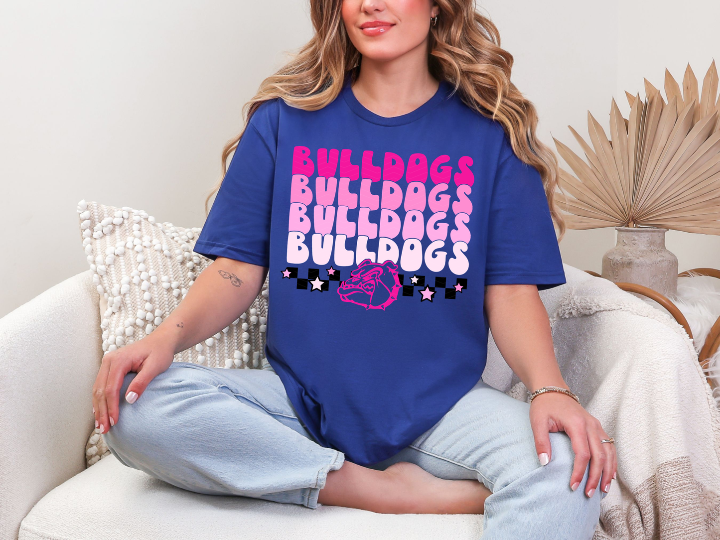 Pink Bulldog Stacked Mascot Name DTF TRANSFER