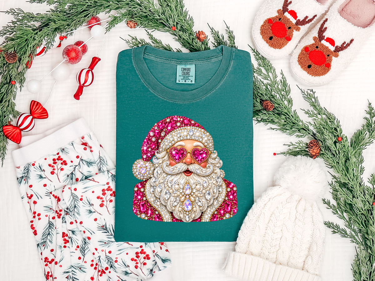 Pink Santa Rhinestone DTF TRANSFER