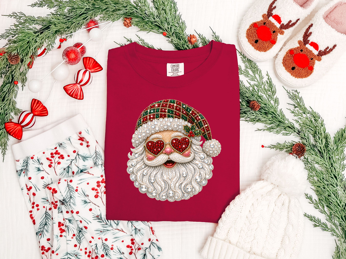 Plaid Hat Santa Rhinestone DTF TRANSFER